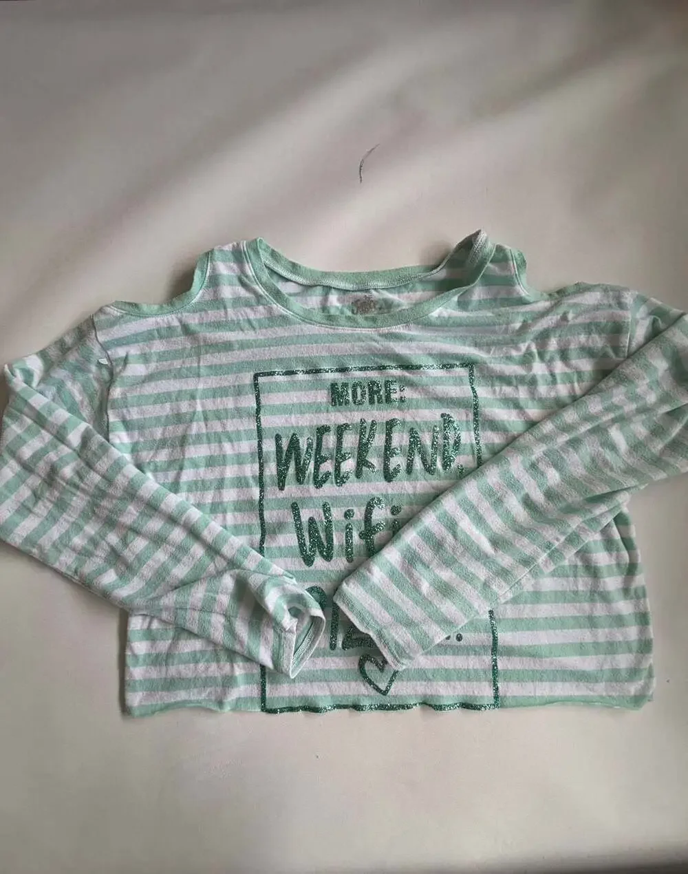 Justice Girls Size 16 Green White Striped Long Sleeve Graphic Tee y2k